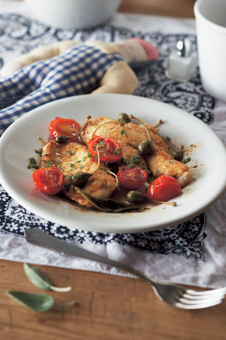 Chicken cutlets with tomatoes and capers