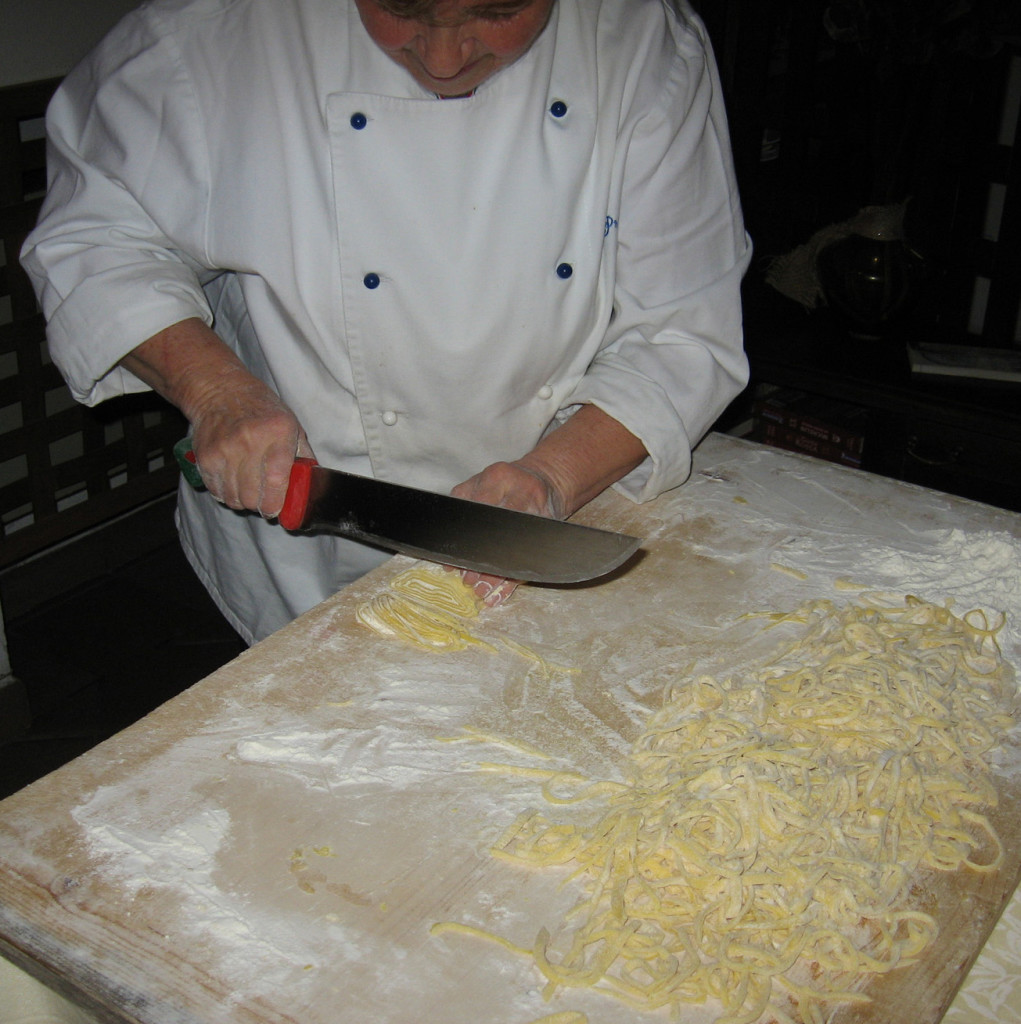 Cutting the dough to make strangozzi.
